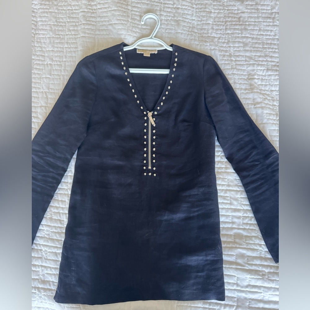 Michael Kors Navy Blue Linen Top with Silver Studs